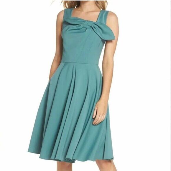 Gal Meets Glam Size 8 Bow Front Fit & Flare Dress Teal Has Pockets. EUC - Picture 1 of 6